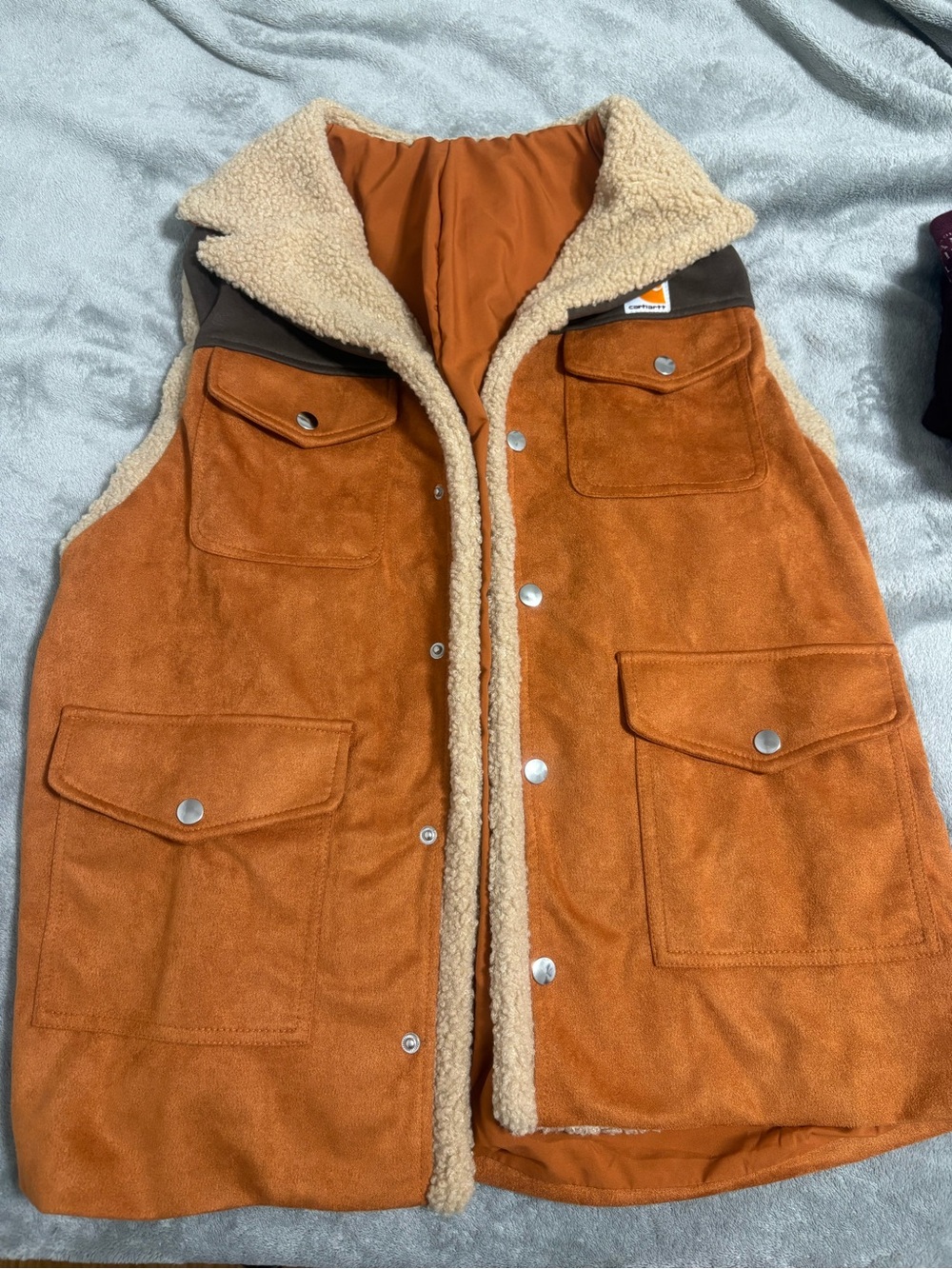 Carhartt Men's Sherpa-Lined Vest in Rust Orange with Cream Trim